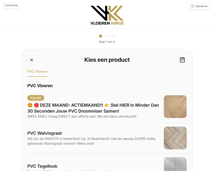 Offerte-configurator met verzonnen data